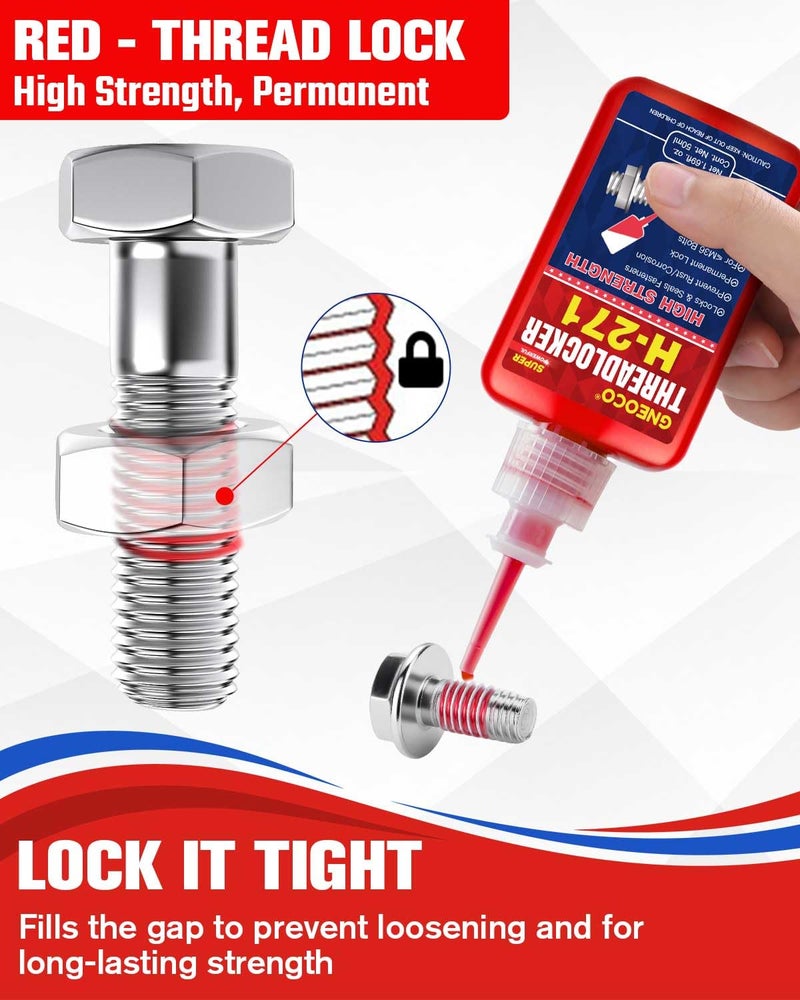 GNEOCO ThreadLocker Red, Thread Lock High Strength Lock Tight for Nuts, Bolts, Fasteners and Metals, Anaerobic Curing Metal Glue to Prevent Loosening and Corrosion (H271-50ml) - Image 3